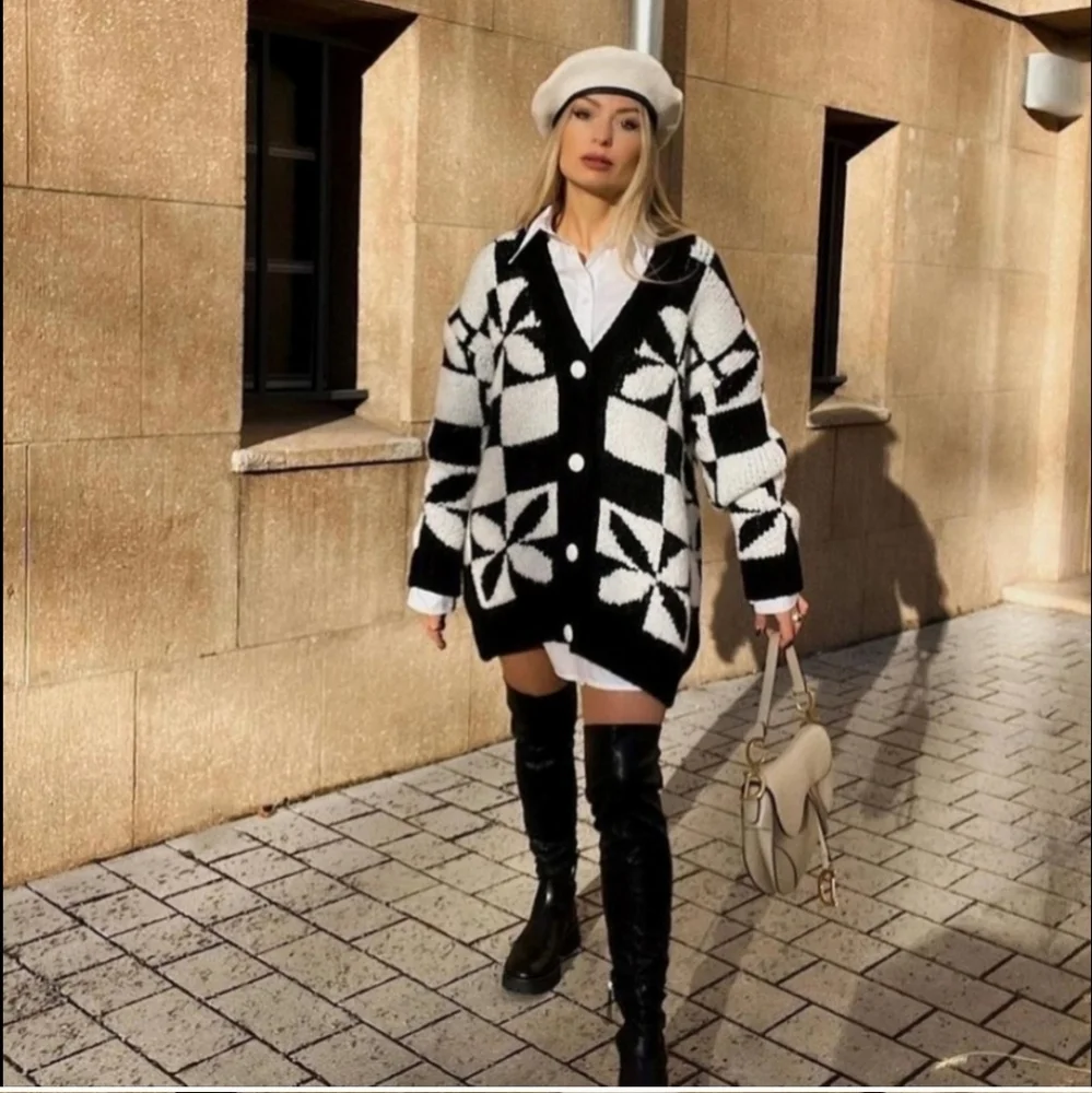 Zara Checkered Knit Jacquard Cardigan Bloggers Favorite - Picture 5 of 6